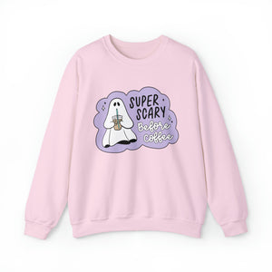 Super Scary Before Coffee, Funny Sweatshirt, Coffee, Ghost, Halloween, Fall Clothes, Unisex Heavy Blend™ Crewneck Sweatshirt