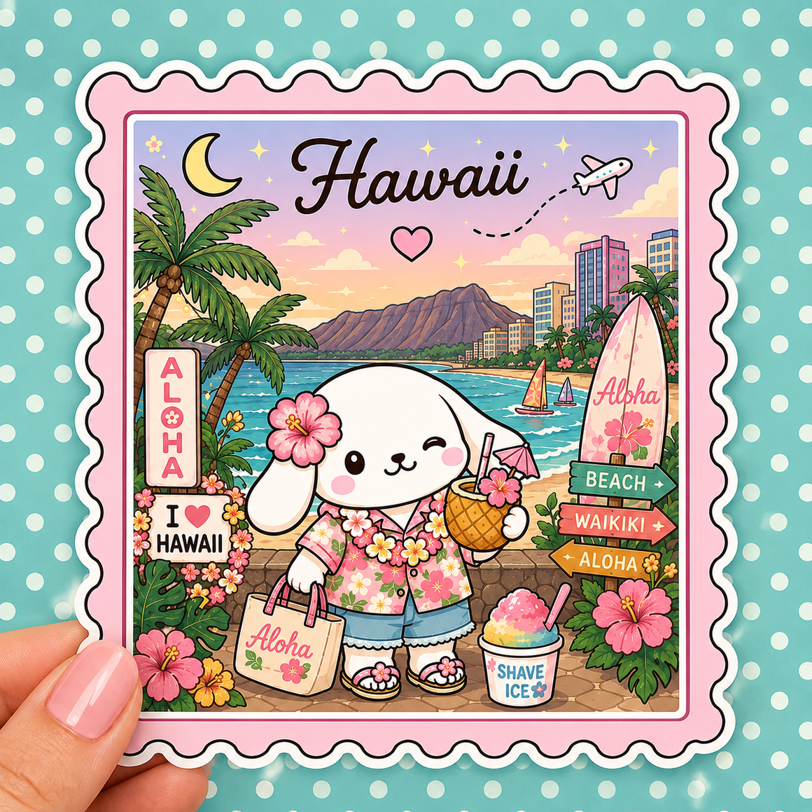 Hawaii Postage Stamp — Waterproof Die Cut Decal