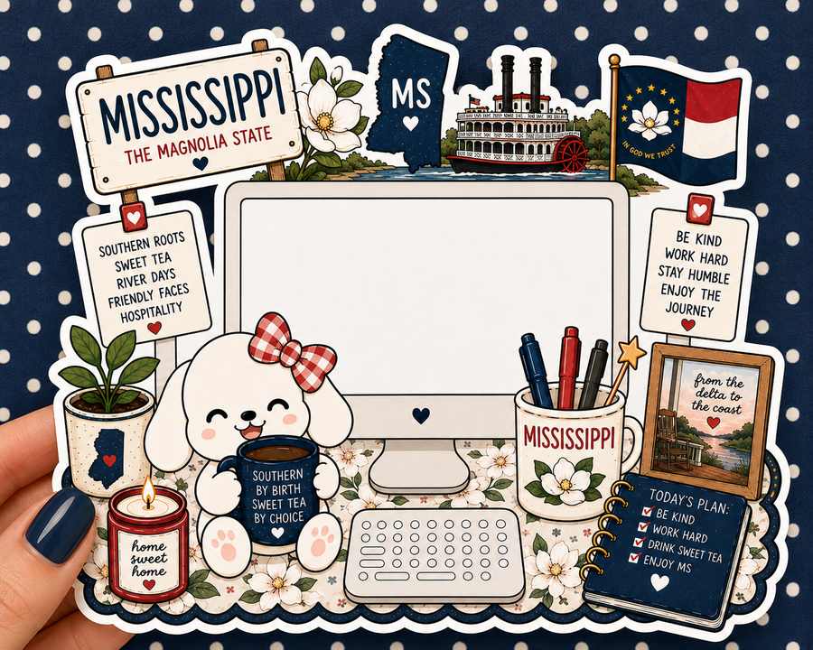 Mississippi State Desktop — Waterproof Die Cut Decal
