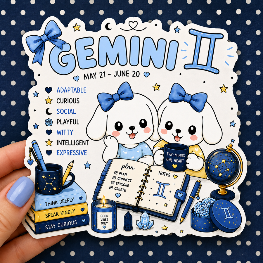 Gemini Zodiac Sign Winnie — Waterproof Die Cut Decal