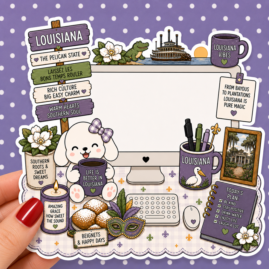 Louisiana State Desktop — Waterproof Die Cut Decal