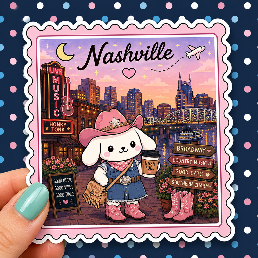 Nashville Postage Stamp Winnie — Waterproof Die Cut Decal