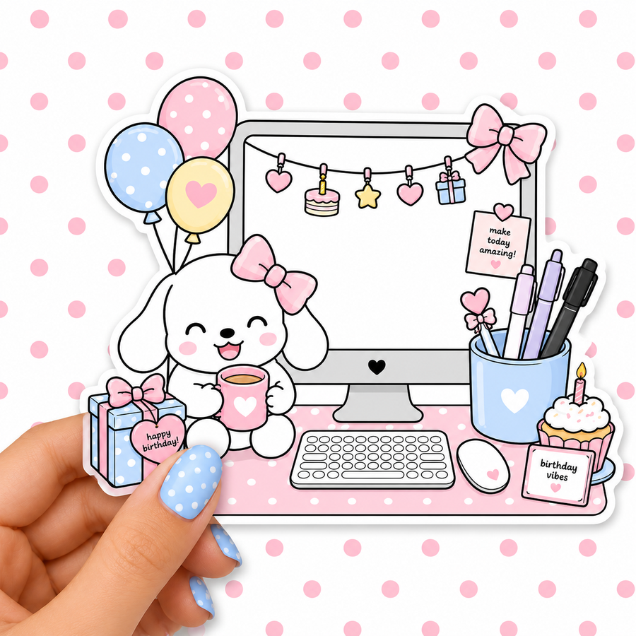 Birthday Desktop Winnie — Waterproof Die Cut Decal