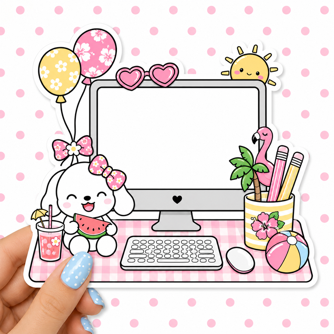 Summer Desktop Winnie — Waterproof Die Cut Decal
