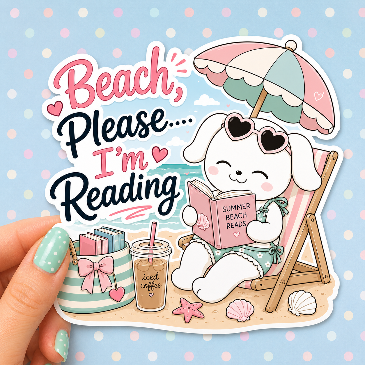 Beach Please I'm Reading Vinyl Decal Sticker | Book Lover Gift | Waterproof Sticker