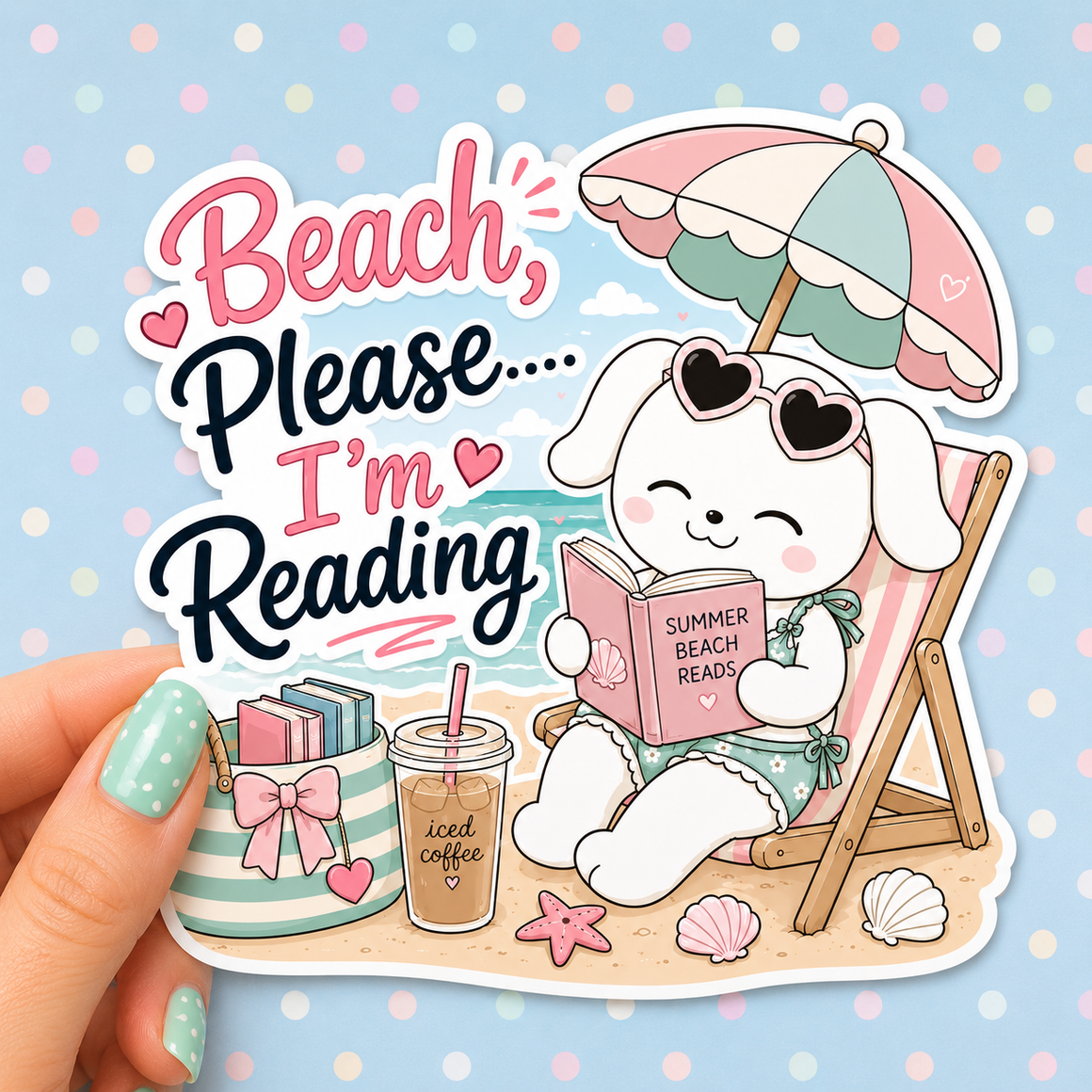 Beach Please I'm Reading Vinyl Decal Sticker | Book Lover Gift | Waterproof Sticker