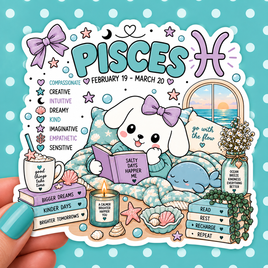 Pisces Zodiac Winnie Vinyl Decal