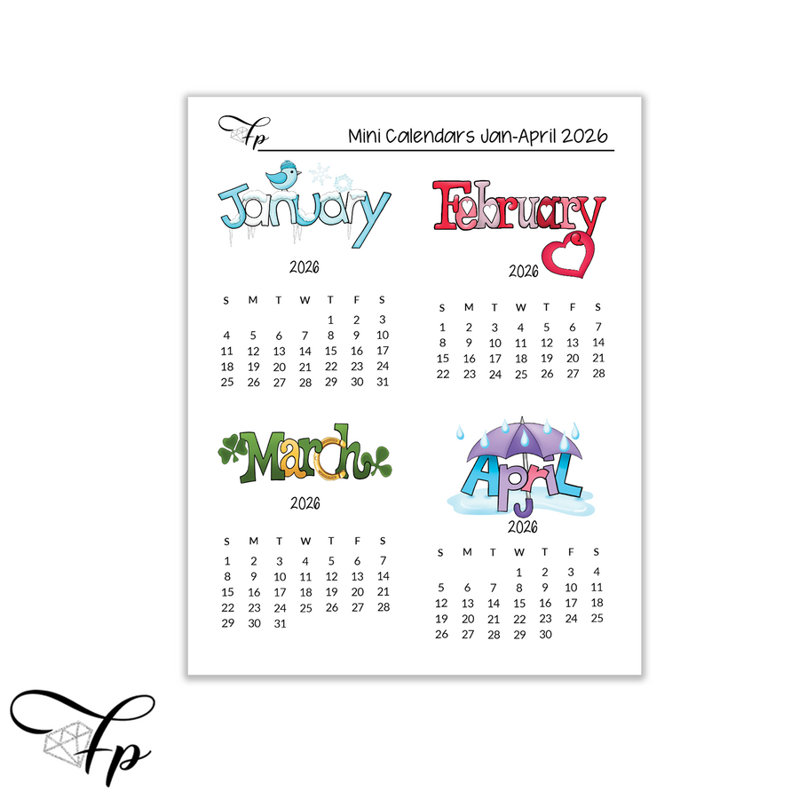 2026 Mini Calendars January-April
