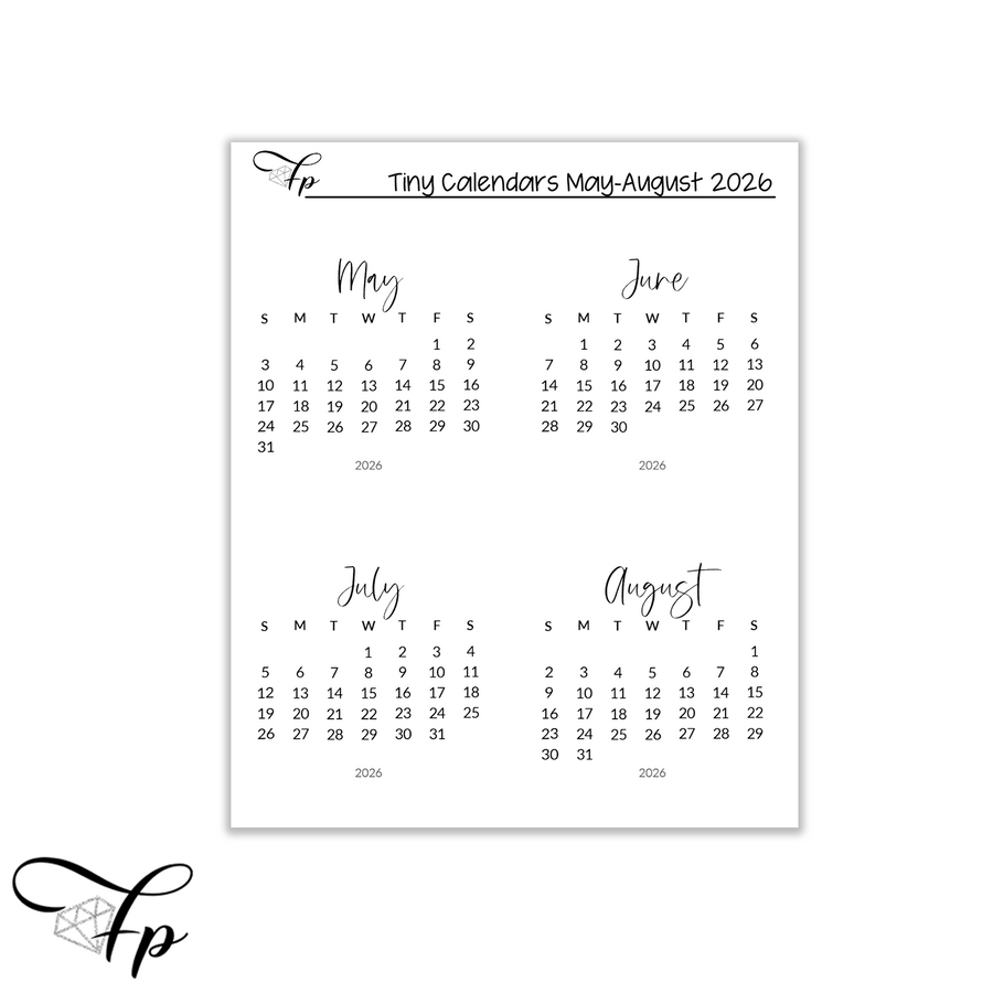 Tiny 2026 Mini Calendars May-August