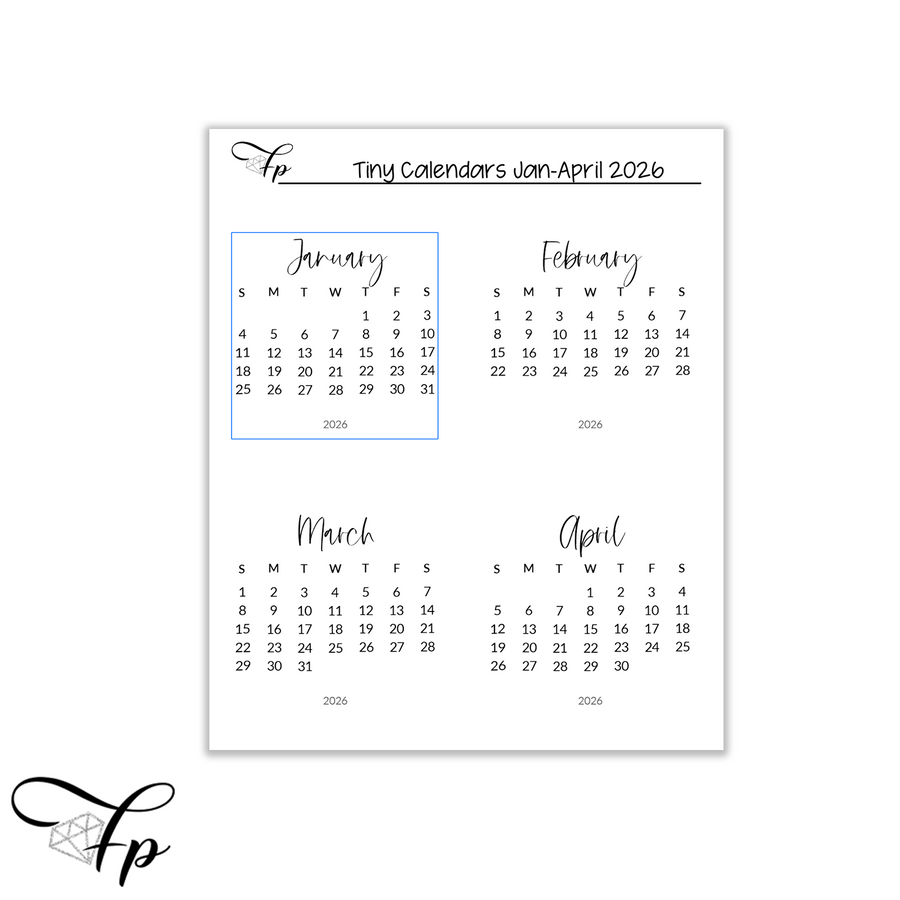 Tiny 2026 Mini Calendars January-April