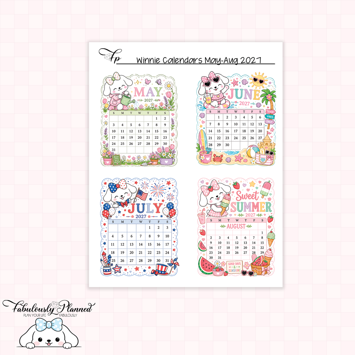 Winnie Calendars May - August 2027 Planner Stickers
