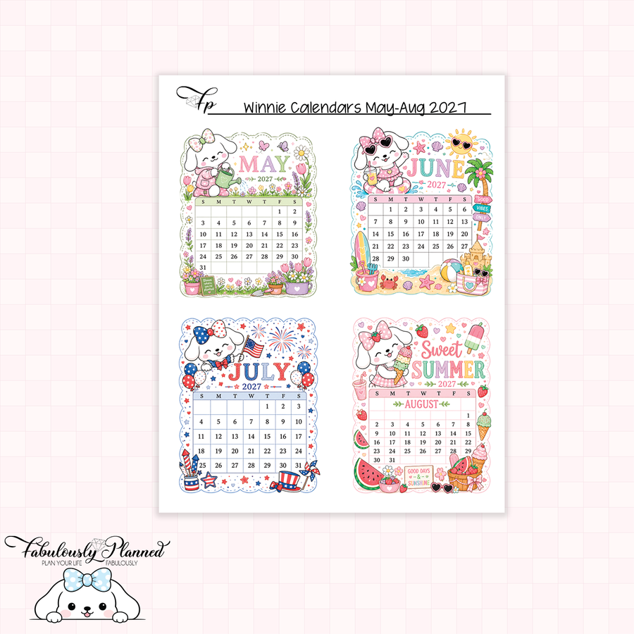 Winnie Calendars May - August 2027 Planner Stickers