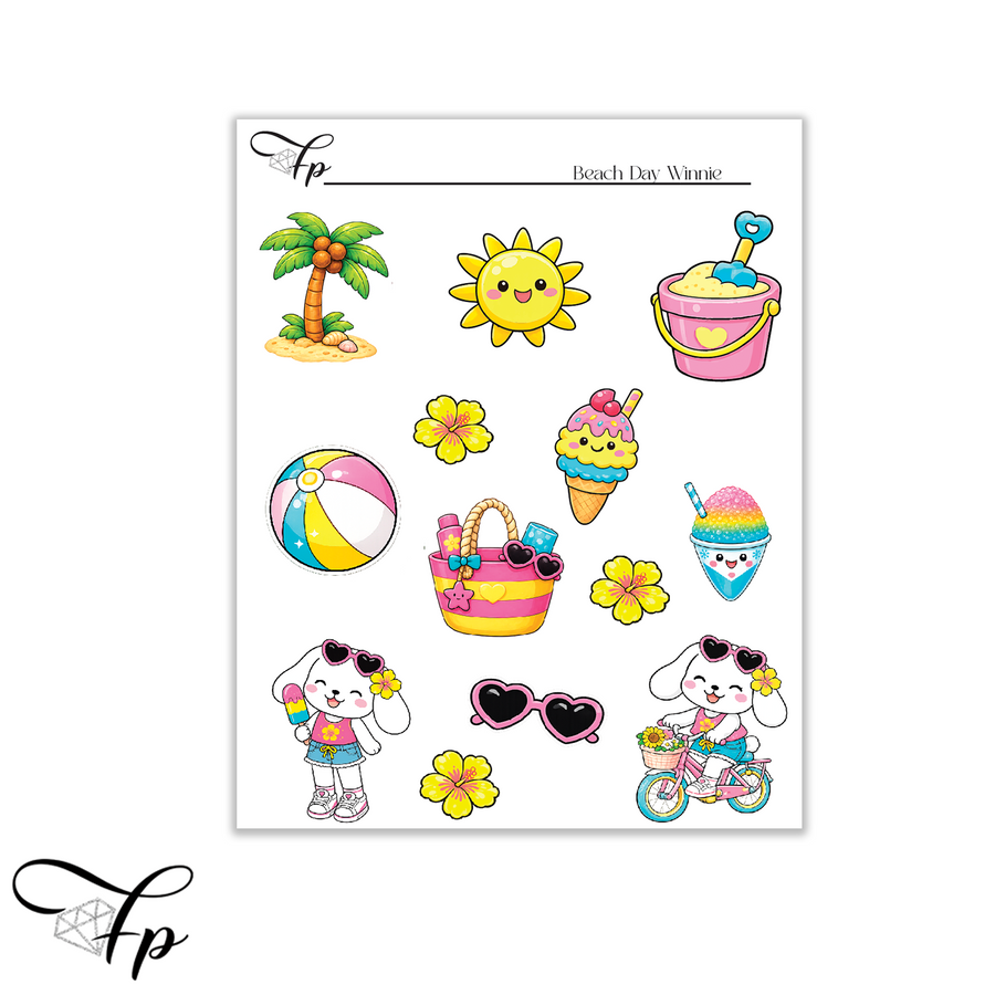 Beach Day Winnie Planner Stickers