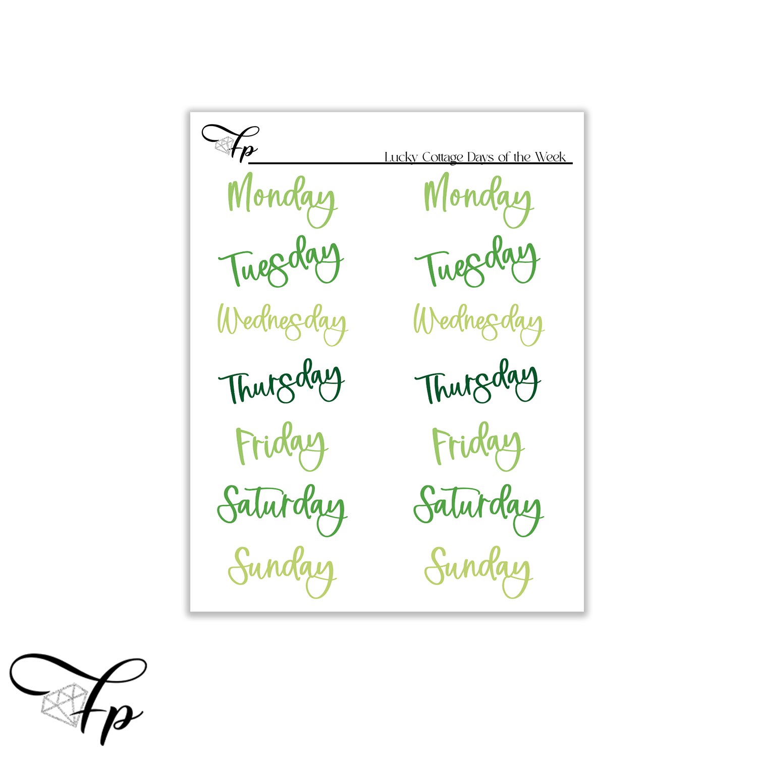 Lucky Cottage Days of the Week