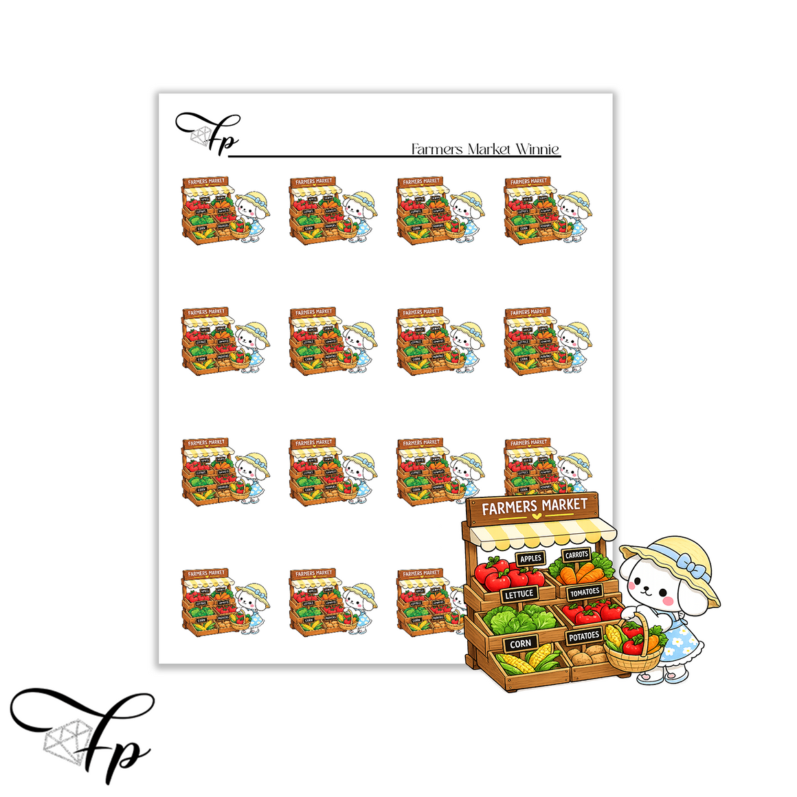 Farmers Market Winnie Planner Sticker Sheet | Functional Stickers | Cottagecore Gift