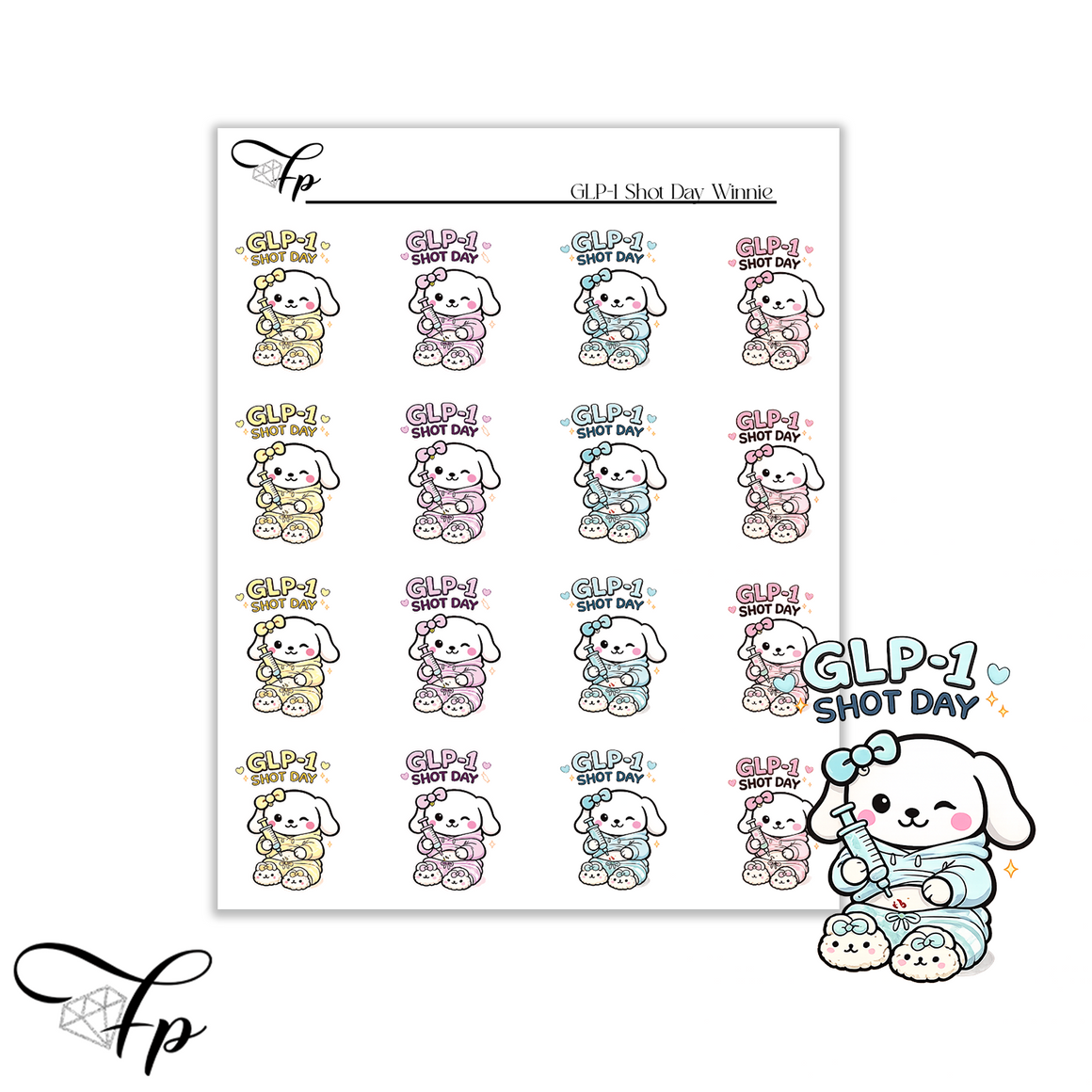 GLP-1 Shot Day Winnie Planner Sticker Sheet | Functional Stickers | Weight Loss Journey Gift