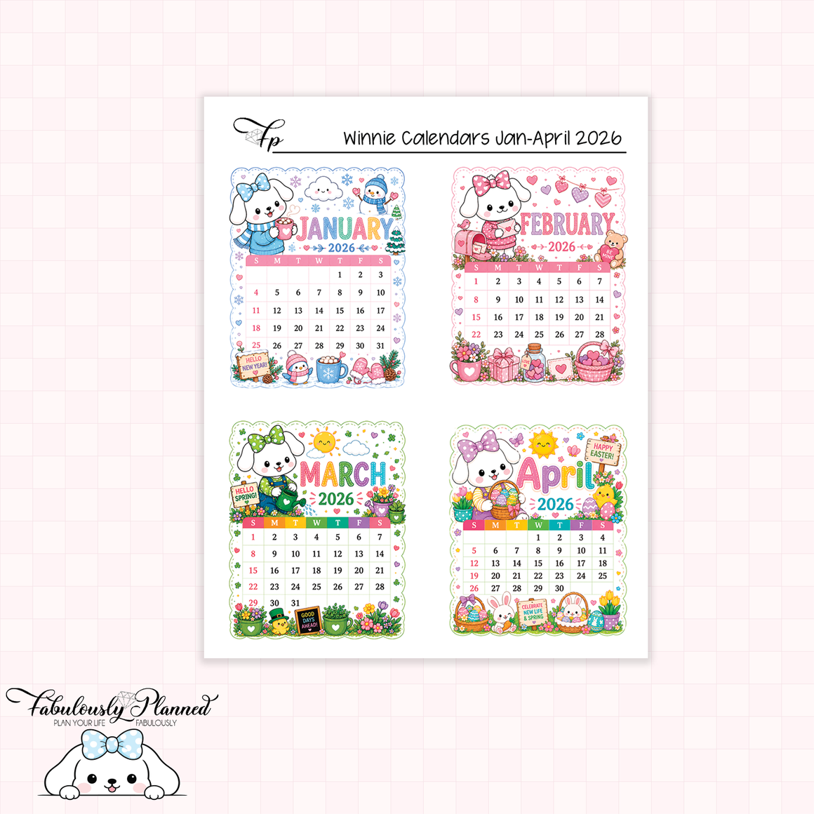 Winnie Calendars Jan-April 2026 Planner Stickers
