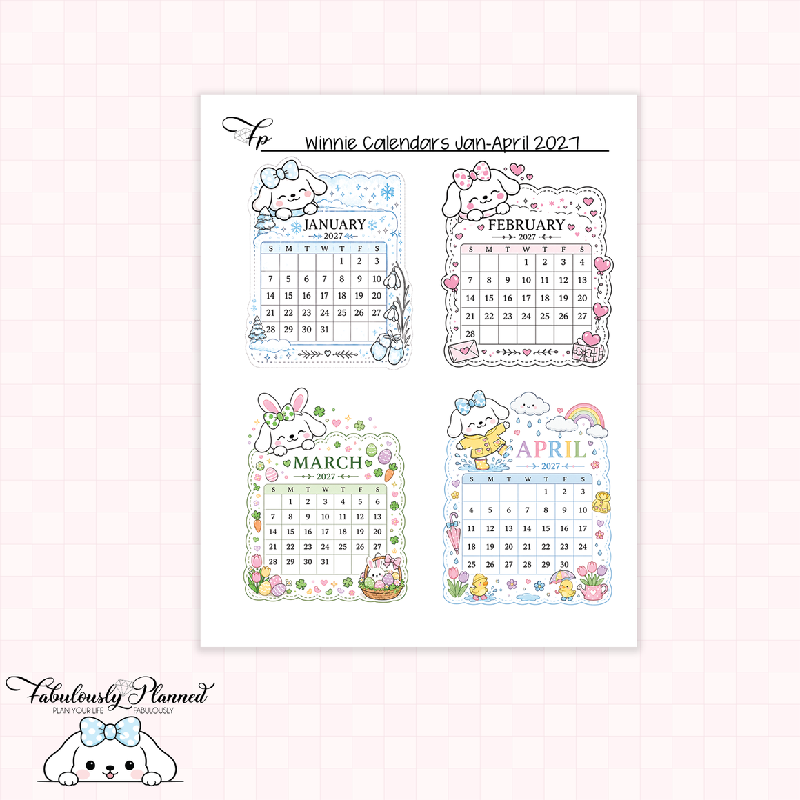 Winnie Calendars Jan - April 2027 Planner Stickers