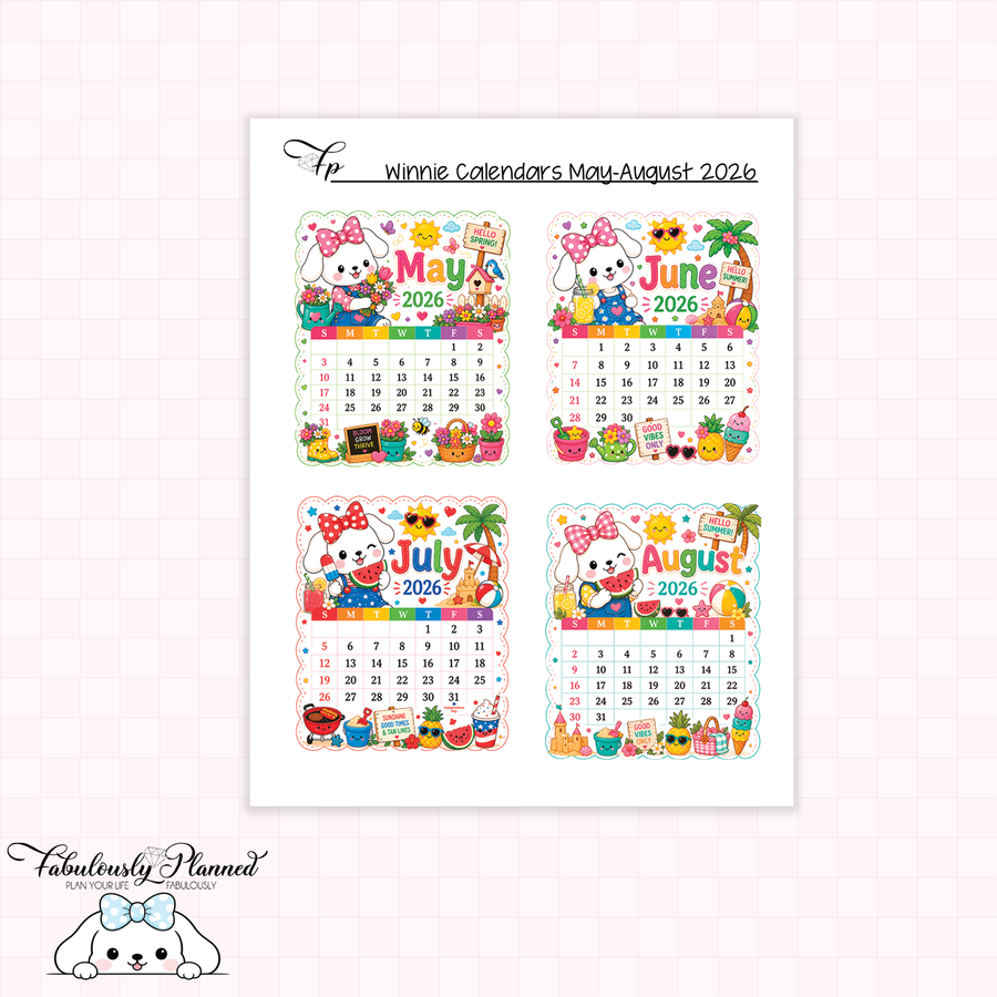 Winnie Calendars May-August 2026 Planner Stickers