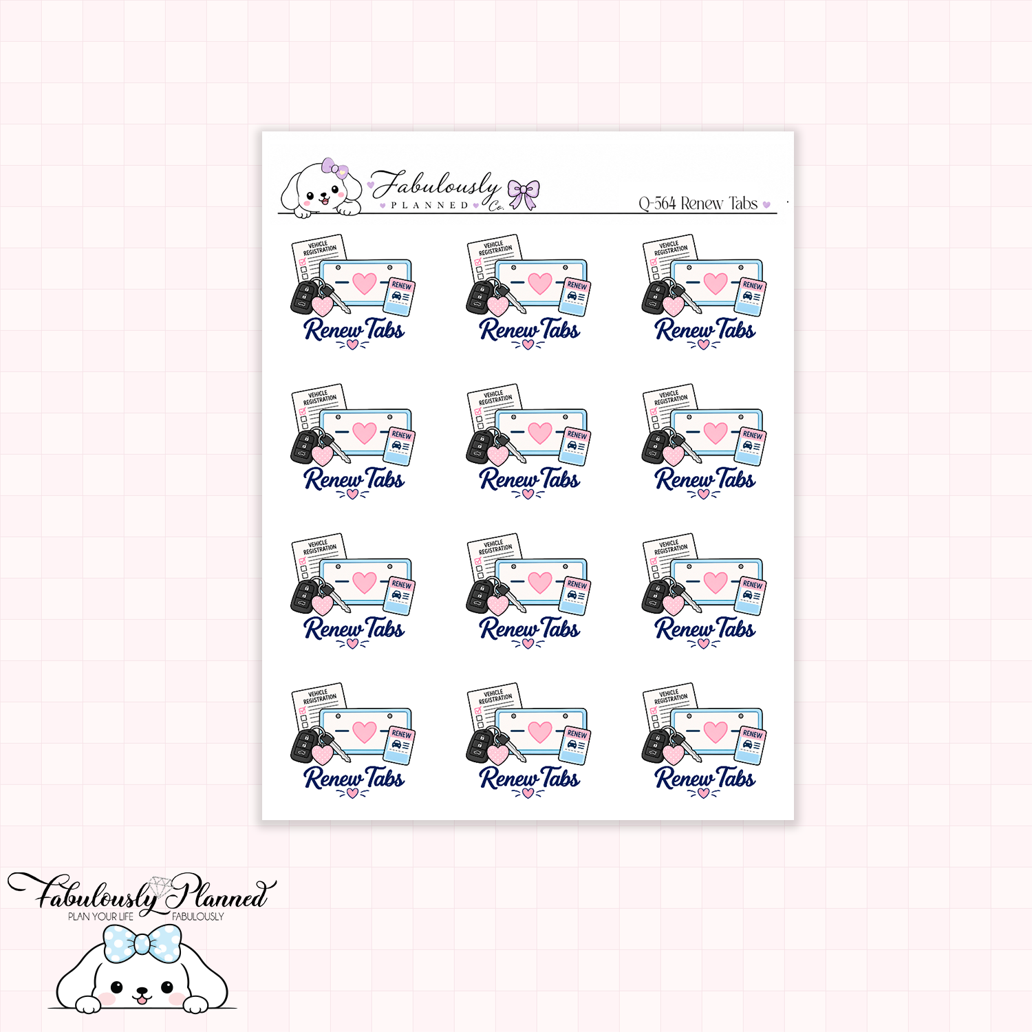 Renew Car Tabs Planner Stickers