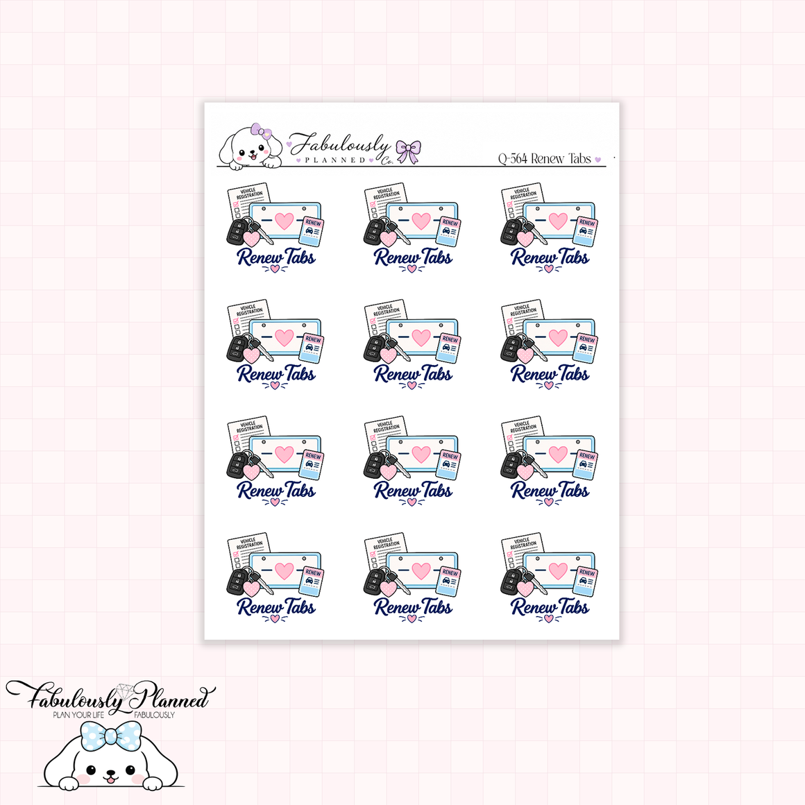 Renew Car Tabs Planner Stickers