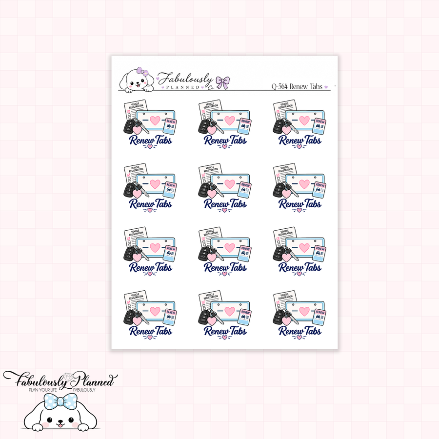 Renew Car Tabs Planner Stickers