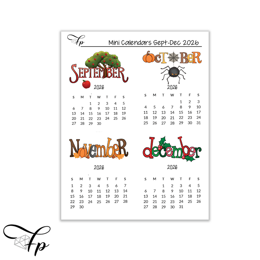 2026 Mini Calendars September-December