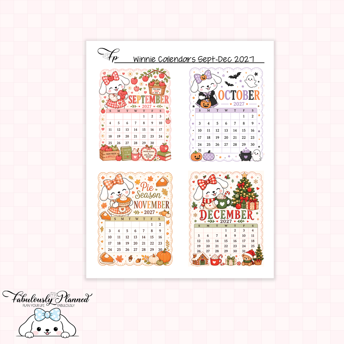 Winnie Calendars Sept - Dec 2027 Planner Stickers